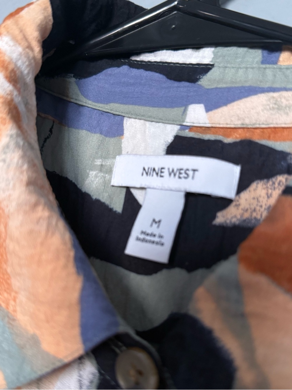 Nine West Abstract Button-Front Dress in Peach, Sage & Black - Picture 2 of 6